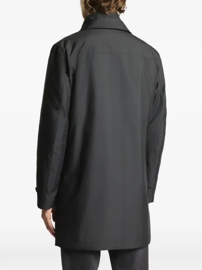 Fay Minimalist Black Morning Coat With Concealed Closure And Quilted Interior In Multi