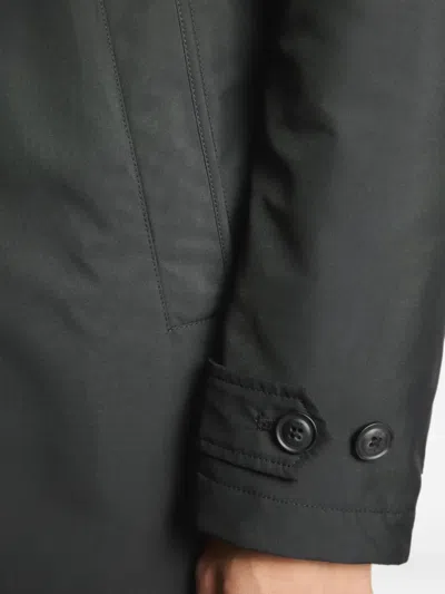 Fay Minimalist Black Morning Coat With Concealed Closure And Quilted Interior In Multi