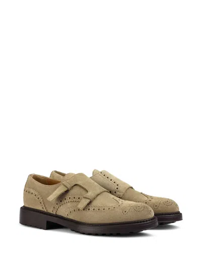 Doucal's Suede Double Monk Strap Shoes With Round Toe In Neutral