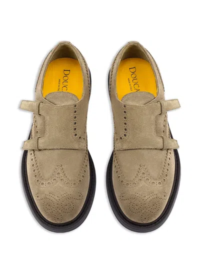 Doucal's Suede Double Monk Strap Shoes With Round Toe In Neutral