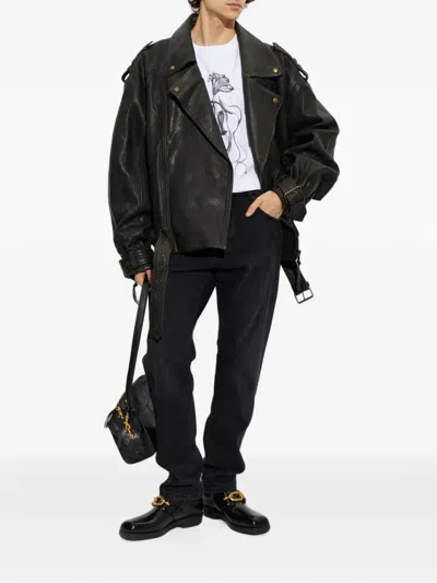 Balmain Belted Leather Jacket In Transparent