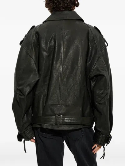 Balmain Belted Leather Jacket In Transparent