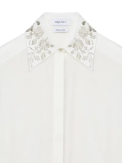 Alexander Mcqueen Floral Embroidery Shirt In Ivory In White