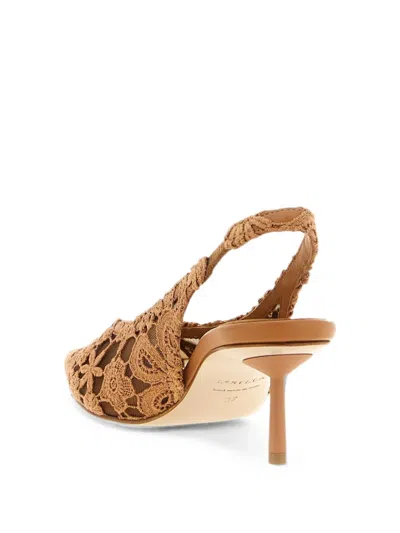 Le Silla Chantilly Slingback Pumps Lace Floral Kitten In Brown