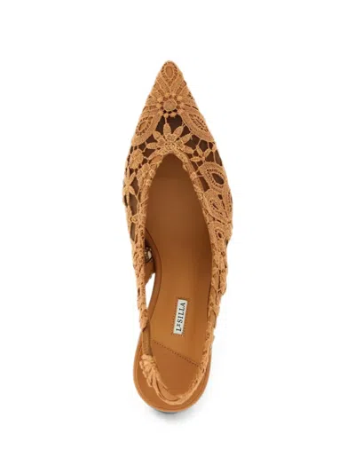 Le Silla Chantilly Slingback Pumps Lace Floral Kitten In Brown