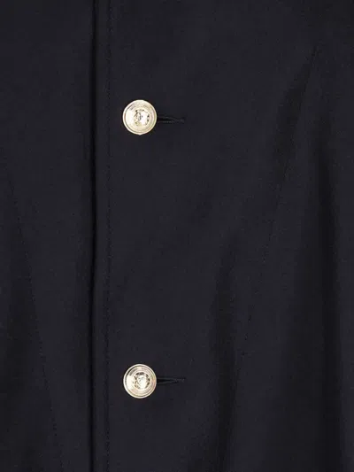 Cini Hooded Button-up Cape In Blue