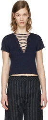 ALEXANDER WANG T NAVY LACE-UP PULLOVER