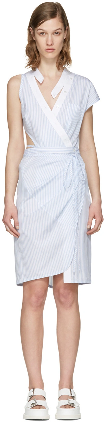 Shop Alexander Wang Blue Striped Asymmetric Wrap Dress In 421 Oxford Multi