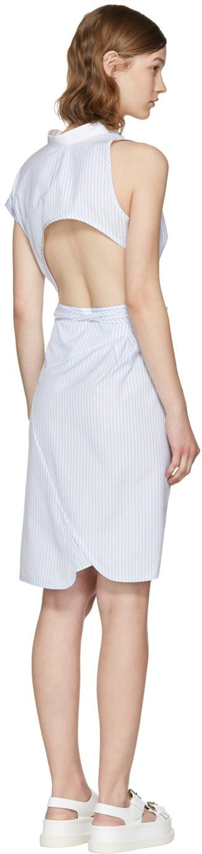 Shop Alexander Wang Blue Striped Asymmetric Wrap Dress In 421 Oxford Multi