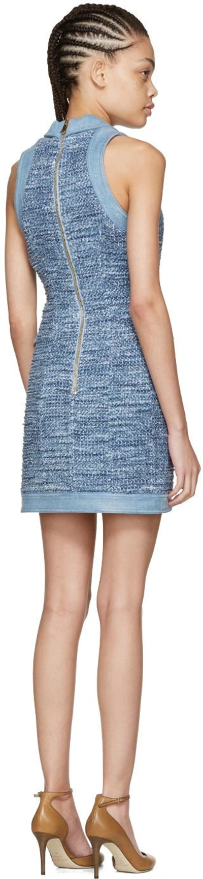 Shop Balmain Blue Tweed & Denim Dress