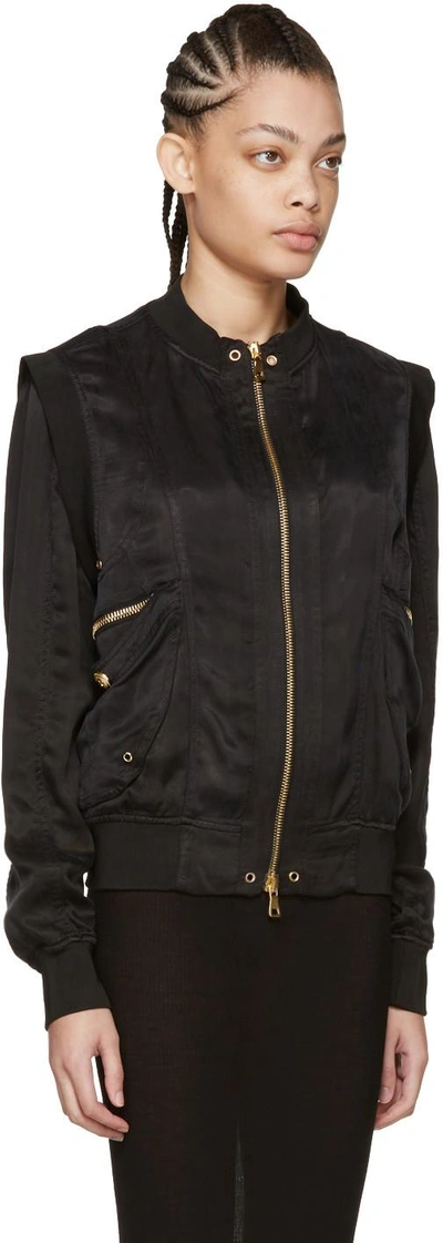 Shop Balmain Black Zip Bomber Jacket