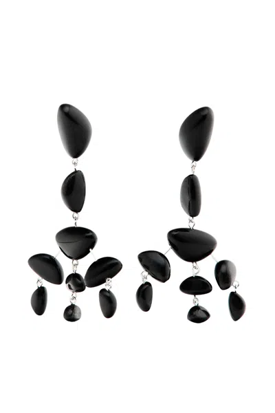 Massimo Dutti Large Gem Dangle Earrings In Black