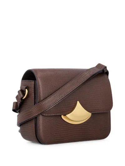 Sessun Structured Lizard-embossed Mini Box Handbag With Adjustable Strap In Brown