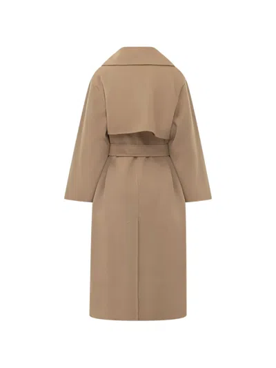 Weekend Max Mara Weekend Long Virgin Wool Belted Jacket In Brown