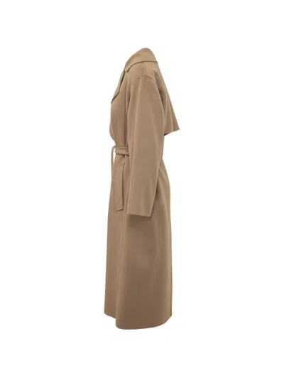 Weekend Max Mara Weekend Long Virgin Wool Belted Jacket In Brown