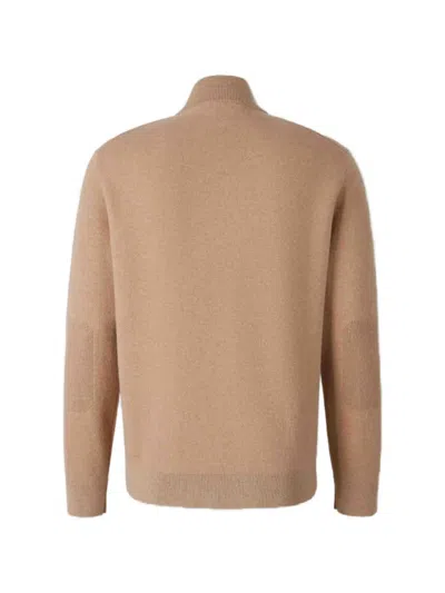 Canali Zip-up Elbow-patch Sweater In Brown