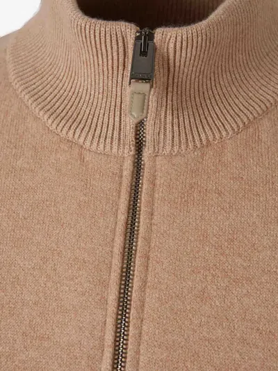 Canali Zip-up Elbow-patch Sweater In Brown