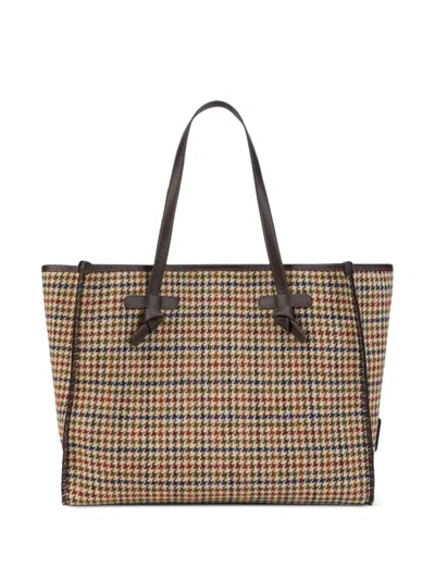 Gianni Chiarini Large Marcella Houndstooth-pattern Shoulder Bag In Brown
