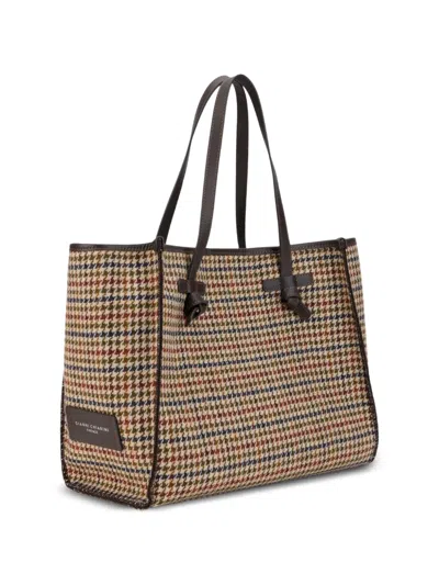 Gianni Chiarini Large Marcella Houndstooth-pattern Shoulder Bag In Brown