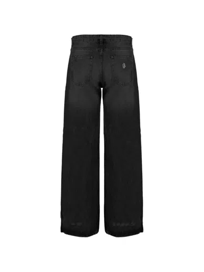 The Garment Washed-effect Drawstring Jeans In Black