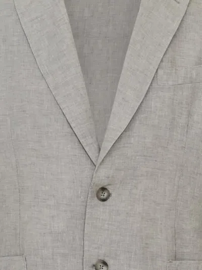 Patrick Assaraf Single-breasted Linen Chambray Blazer In Gray