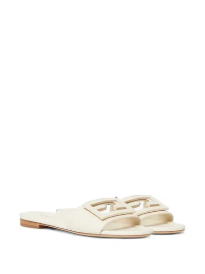 Fendi Wide-band Slide Sandals With Ff Baguette Motif In White