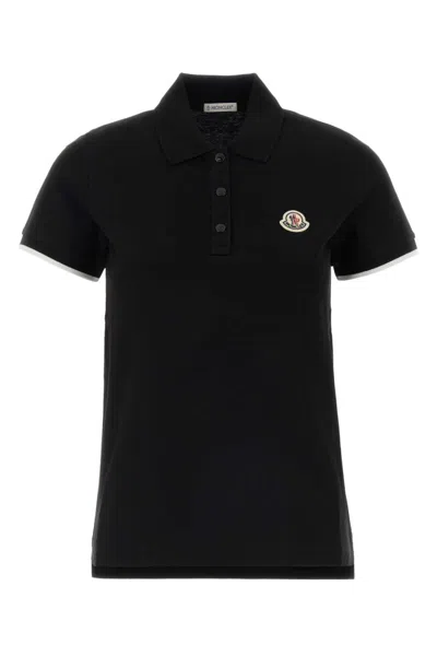 Moncler Logo Patch Polo T-shirt In Black
