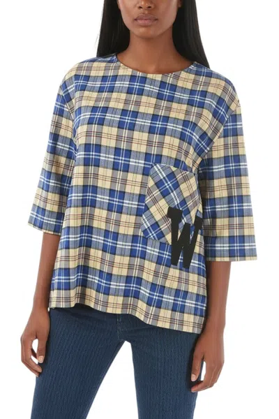 Woolrich Plaid Checked Oversized T-shirt With Maxi Monogram Patch In Multi