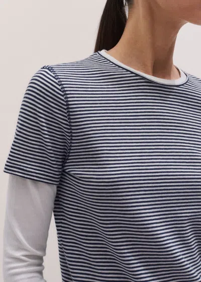 Me+em Micro Stripe Double Layer Top Navy-soft White In Navy/soft White