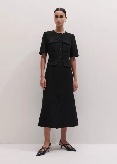 Me+em Button Front Maxi Shift Dress Black In Black