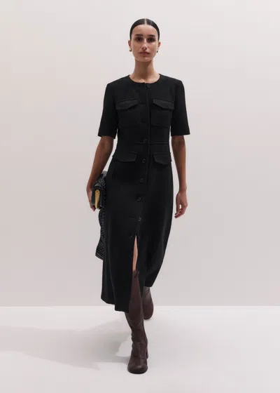 Me+em Button Front Maxi Shift Dress Black In Black