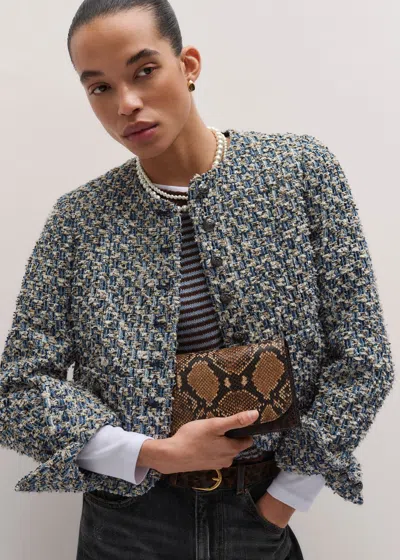 Me+em Boxy Crop Tweed Jacket Blue Multi In Blue