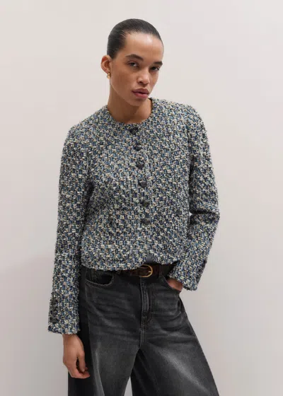 Me+em Boxy Crop Tweed Jacket Blue Multi In Blue