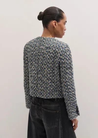 Me+em Boxy Crop Tweed Jacket Blue Multi In Blue