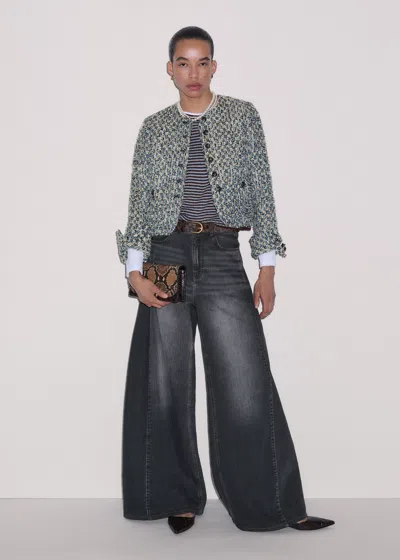 Me+em Boxy Crop Tweed Jacket Blue Multi In Blue