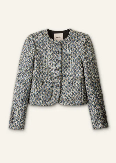 Me+em Boxy Crop Tweed Jacket Blue Multi In Blue