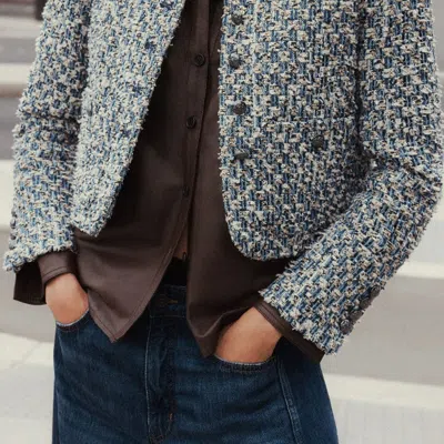 Me+em Boxy Crop Tweed Jacket Blue Multi In Blue
