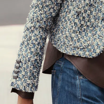 Me+em Boxy Crop Tweed Jacket Blue Multi In Blue