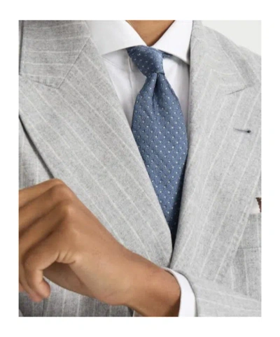 Brunello Cucinelli Silk Tie With Geometric Pattern In Blue