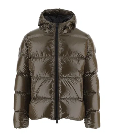 Herno Quilted Down Jacket With Adjustable Hood And Elasticated Hems In Brown