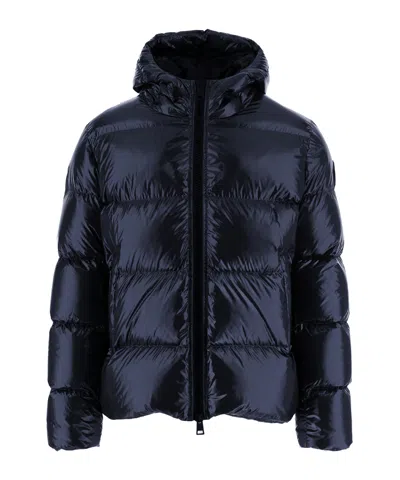 Herno Navy Quilted Down Jacket With Adjustable Hood And Elasticated Hems In Blue
