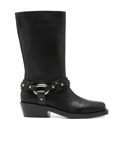 Rabanne Leather Buckle Snkle Boots In Black