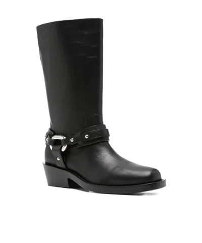 Rabanne Leather Buckle Snkle Boots In Black