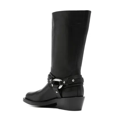 Rabanne Leather Buckle Snkle Boots In Black
