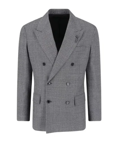 Lardini Grey Pied De Poule Double Breasted Blazer In Multi