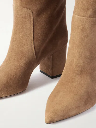 Paris Texas Solid Color Suede Knee Boots In Brown
