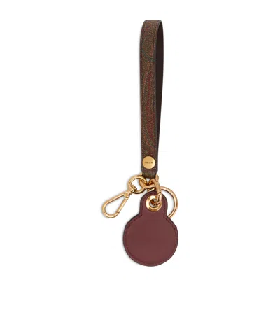 Etro Paisley Motif Keyring Gold Hardware Strap In Red