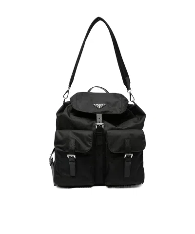 Prada Re-nylon Logo-plaque Backpack In Black