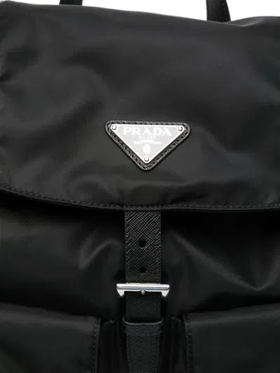 Prada Re-nylon Logo-plaque Backpack In Black
