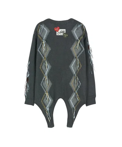 Andersson Bell Diamond Pattern Cardigan In Gray